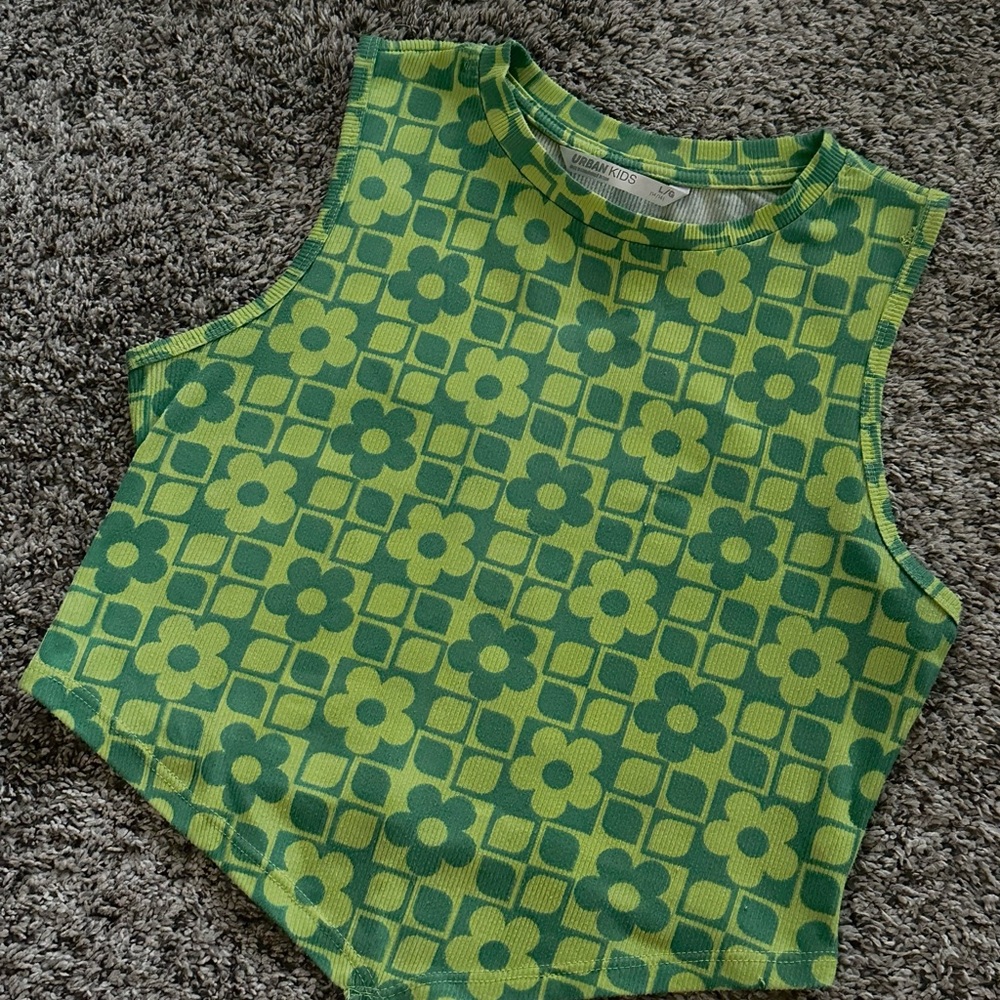Green y2k Floral Sleeveless Top